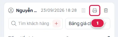 Đầu cột thanh toán, nút hình máy in để in lại phiếu vừa bán được khoanh số 1